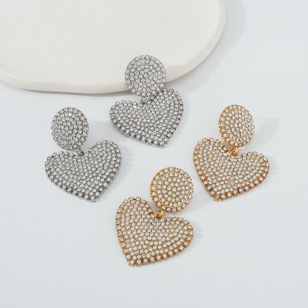 E129 Exaggerated night earrings full of diamonds love personality geometric earrings retro temperament light luxury earrings