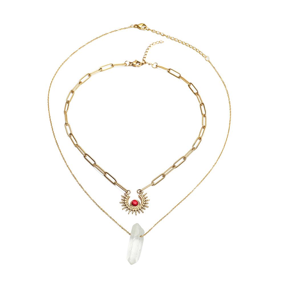 Ruby Sun Raw Stone Stainless Steel Necklace Stone Double Layer Titanium Steel Clavicle Chain Jewelry Women