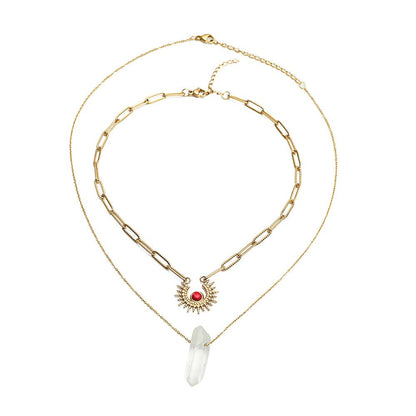 Ruby Sun Raw Stone Stainless Steel Necklace Stone Double Layer Titanium Steel Clavicle Chain Jewelry Women