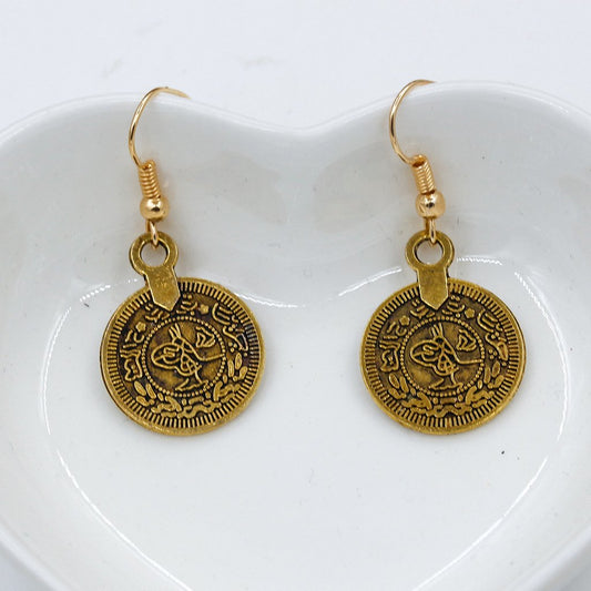 Creative Earrings Bohemian Ethnic Retro Versatile Alloy Earrings Ancient Coin Tassel Earrings