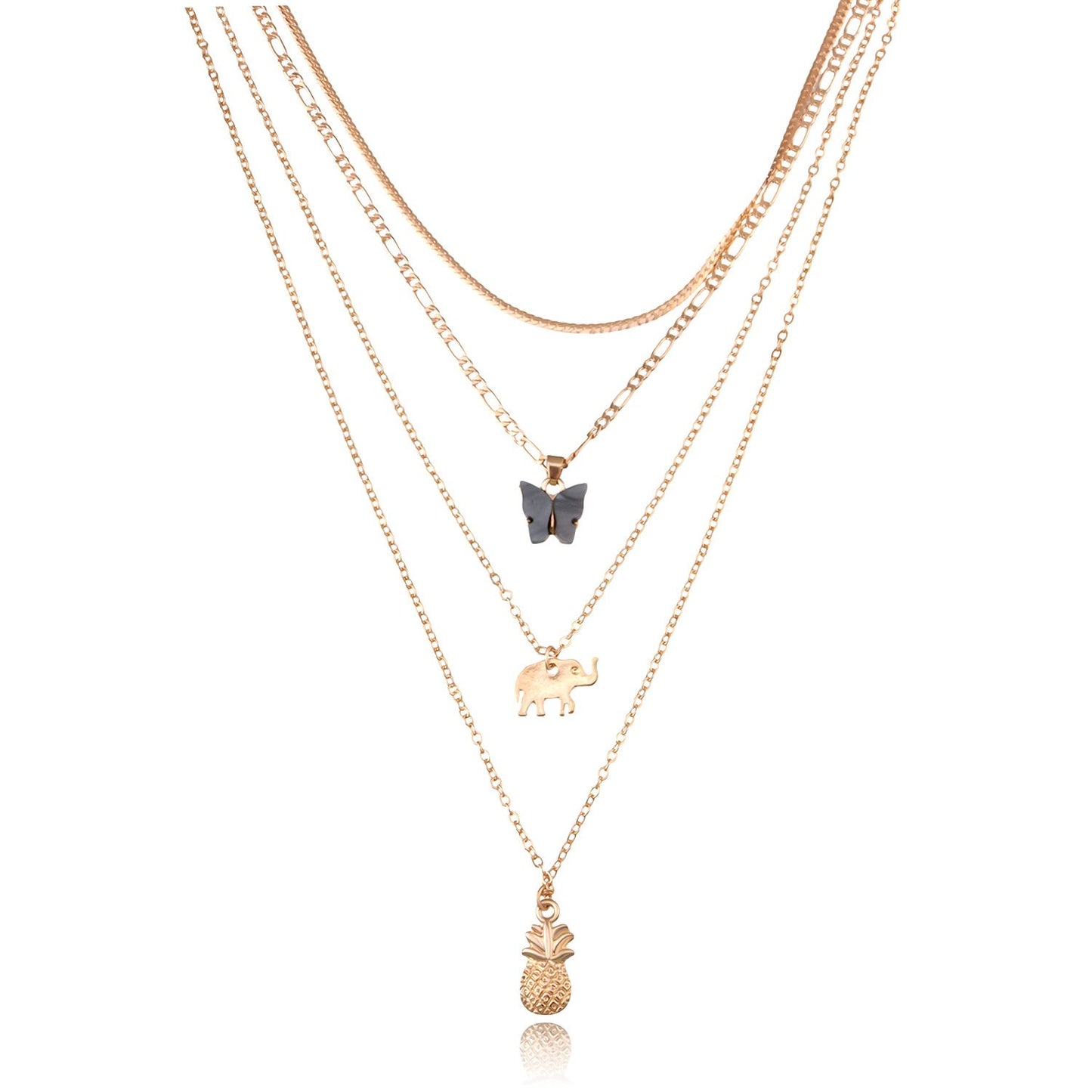 Jewelry Elephant Pineapple Black Butterfly Pendant Necklace Female Personality Multi-layer Temperament Simple Necklace