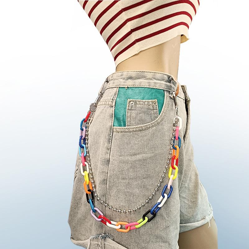 Fashion Rainbow Candy Color Resin Metal Chain Punk Hip Hop Double Pants Chain