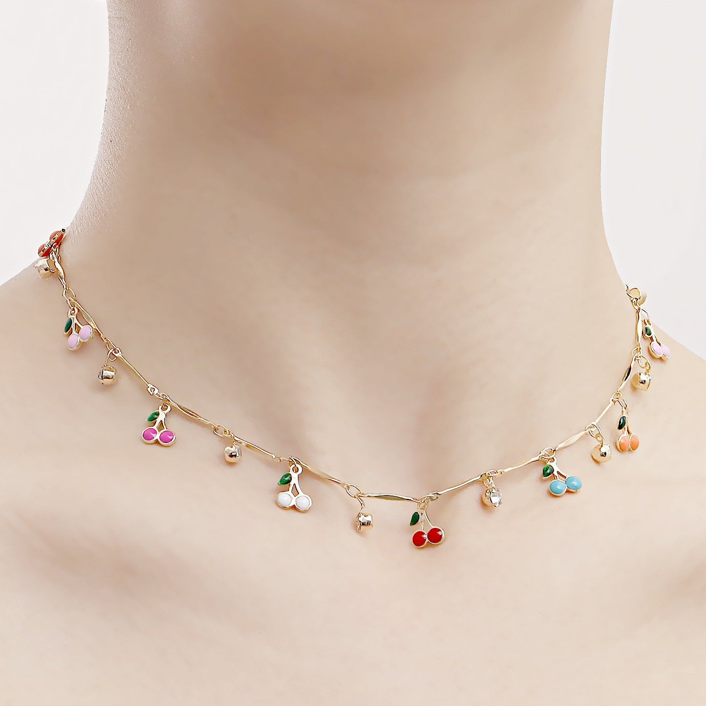 Jewelry ins color drop oil cherry zircon pendant necklace female hot girl choker explosive necklace