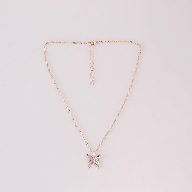 Dongdaemun Temperament Rhinestone Butterfly Necklace Metal Drip Oil Necklace Women's Versatile Necklace Clavicle Chain