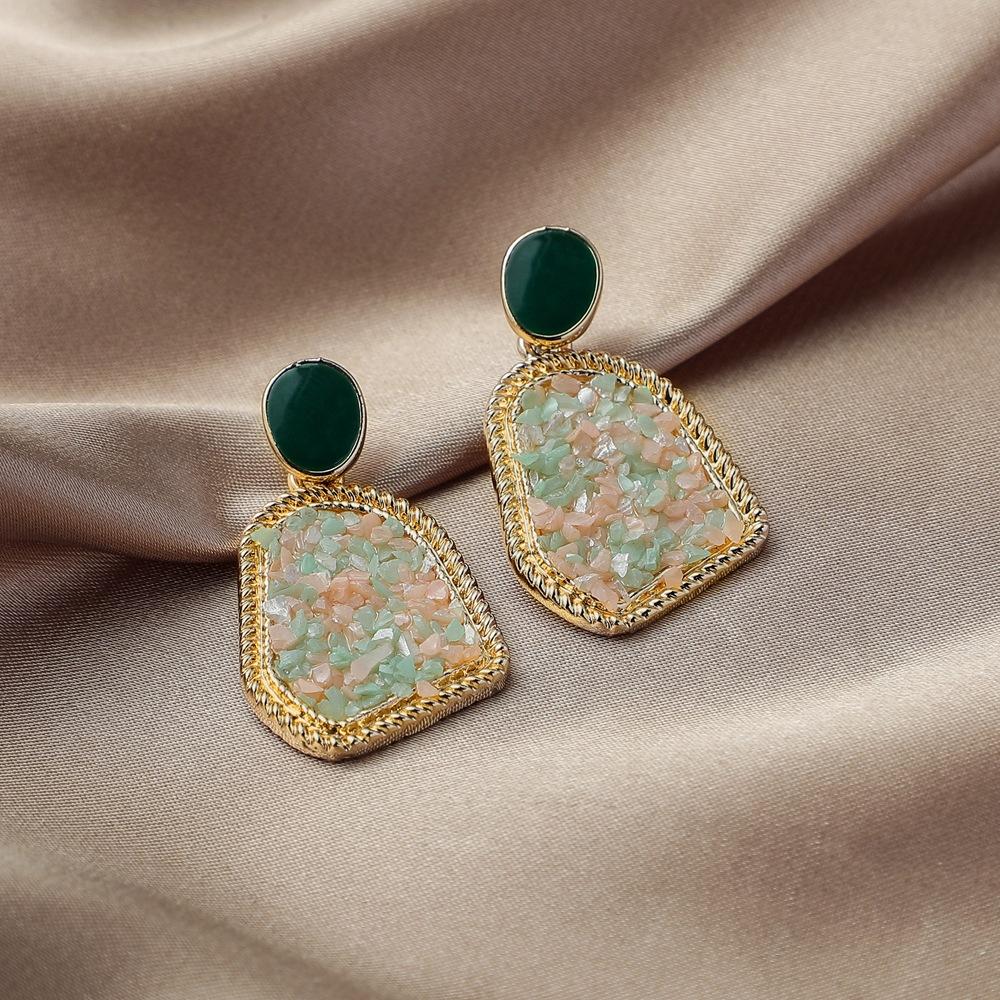 Dongdaemun Retro Irregular Geometric Gravel Earrings French Temperament Color Stone Earrings Female Jewelry