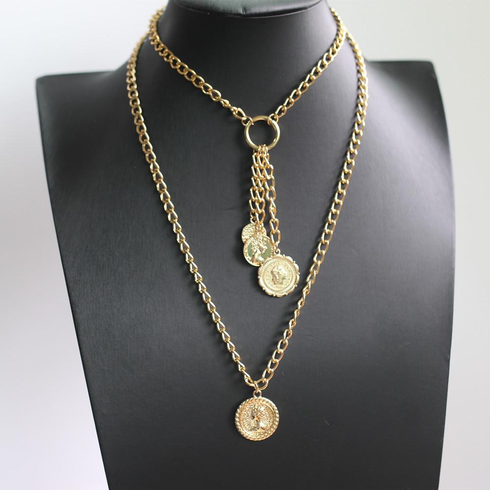 Explosive style head portrait pendant necklace clavicle chain female fashion popular retro alloy multi-layer pendant necklace