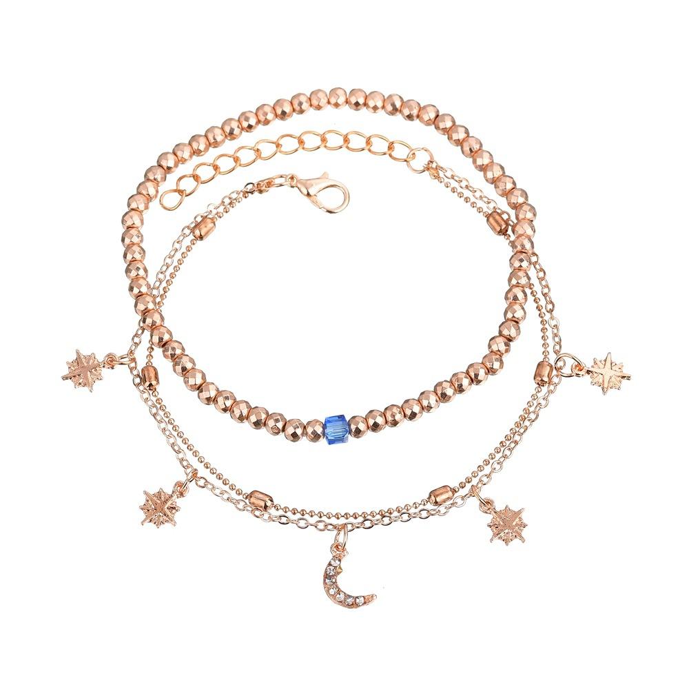 Summer anklet multi-layer women's beaded star moon anklet for women