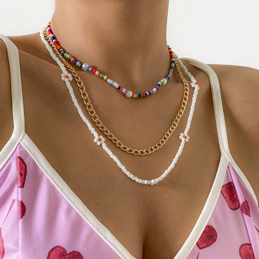 Jewelry Bohemia Color Rice Bead Necklace Female Fashion Simple Small Daisy Flower Necklace