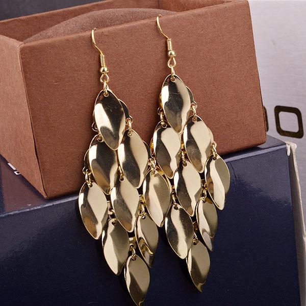 Long earrings metal fashion earrings shiny water drop disc earrings direct supply