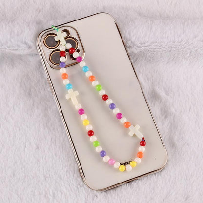 Ethnic diy color soft pottery imitation pearl acrylic geometric beaded mobile phone chain