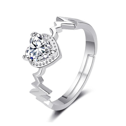 Jewelry temperament zircon heart-shaped ring creative electrocardiogram love ring female Valentine's Day gift