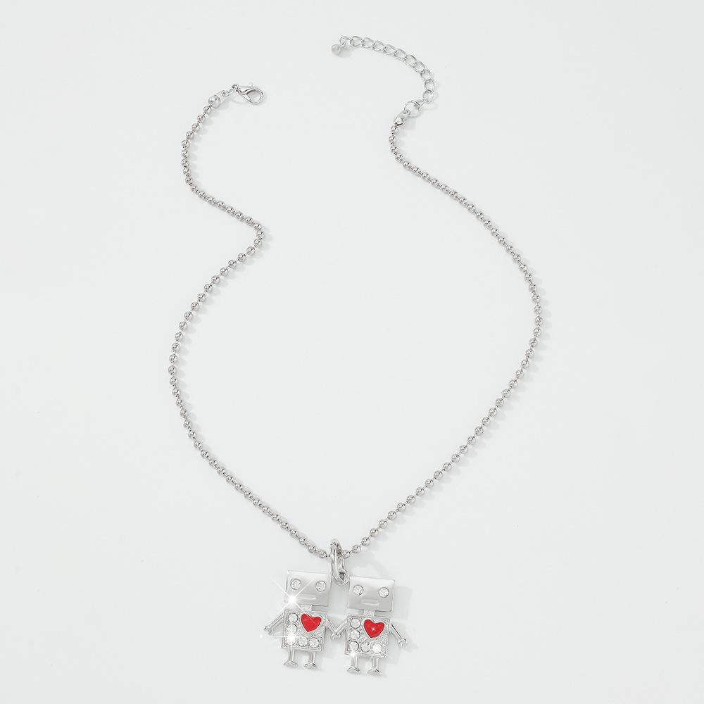 N955 Personality Cartoon Robot Pendant Necklace Simple Necklace Fun Heart Diamond Necklace Women