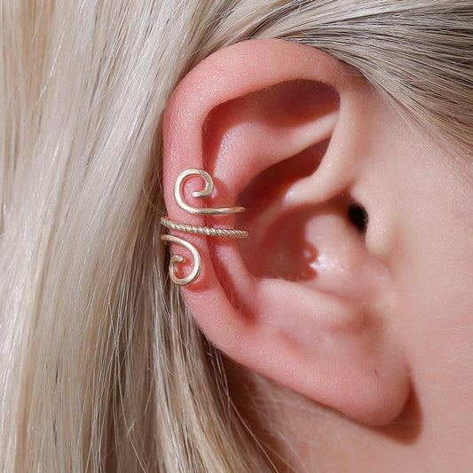 Double-layer twist ear clip fashion U-shaped pierced ear bone clip retro pop earrings for men and women