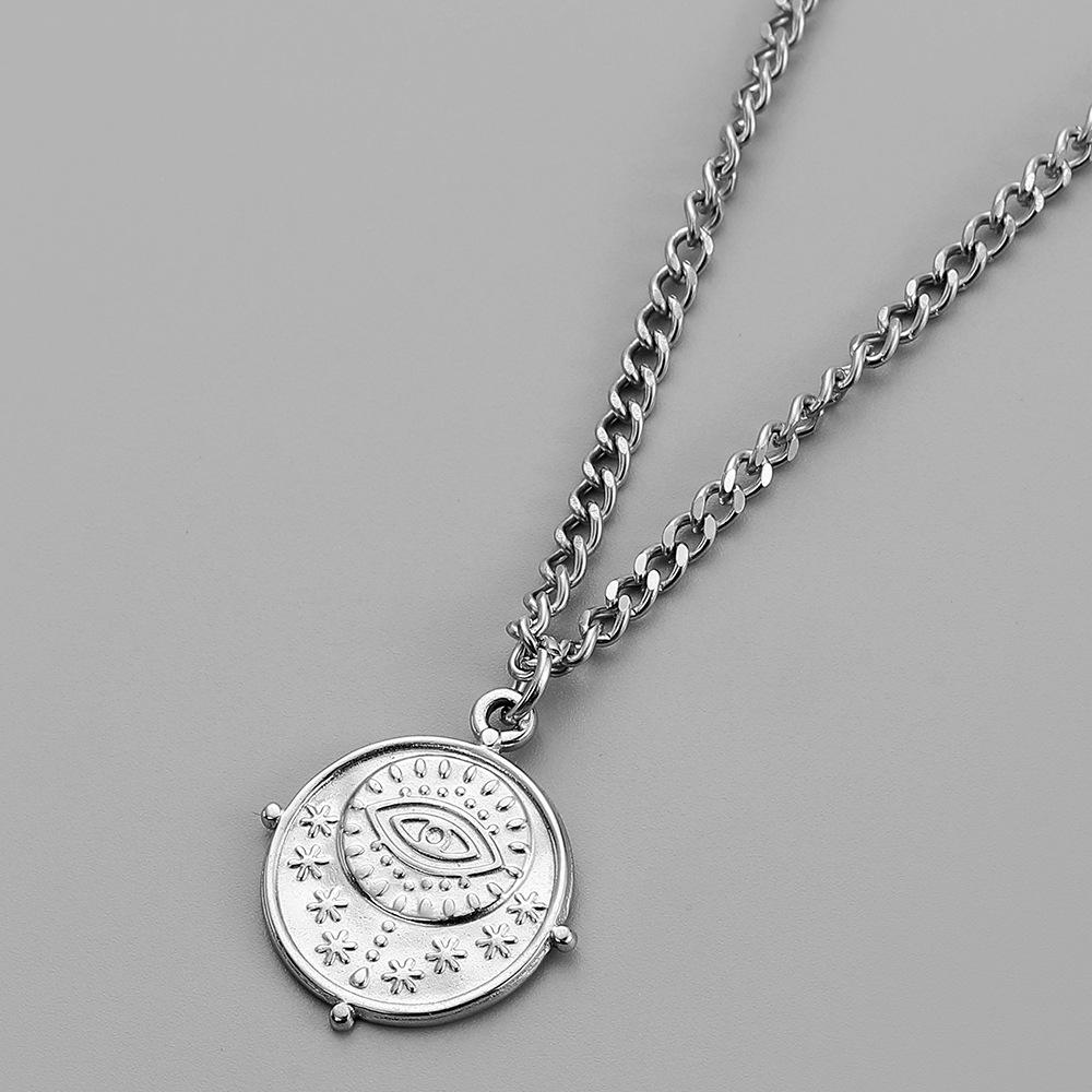 Personality Men's Fashion Punk Fashion Casual Street Stainless Steel Simple Eyes Coin Necklace Necklace