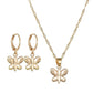 Gold Butterfly Round Buckle Earrings Necklace Accessories Simple Fashion Two-Piece Set Ornaments