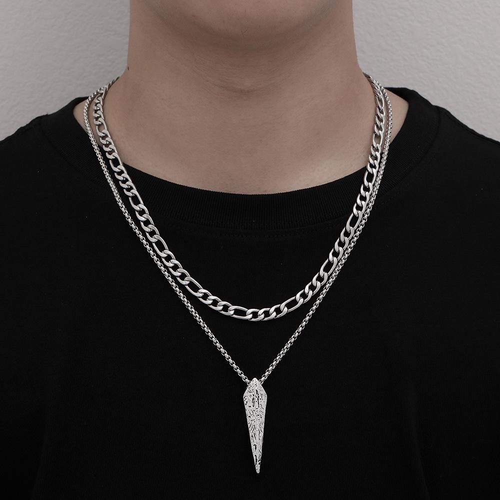 Titanium steel necklace niche design high-end high-trend men's stainless steel collarbone chain stacked neck chain sweater chain chain