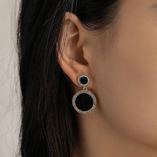 Ornament simple full diamond round temperament drop earrings women's fashion all-match flash diamond earrings jewelry