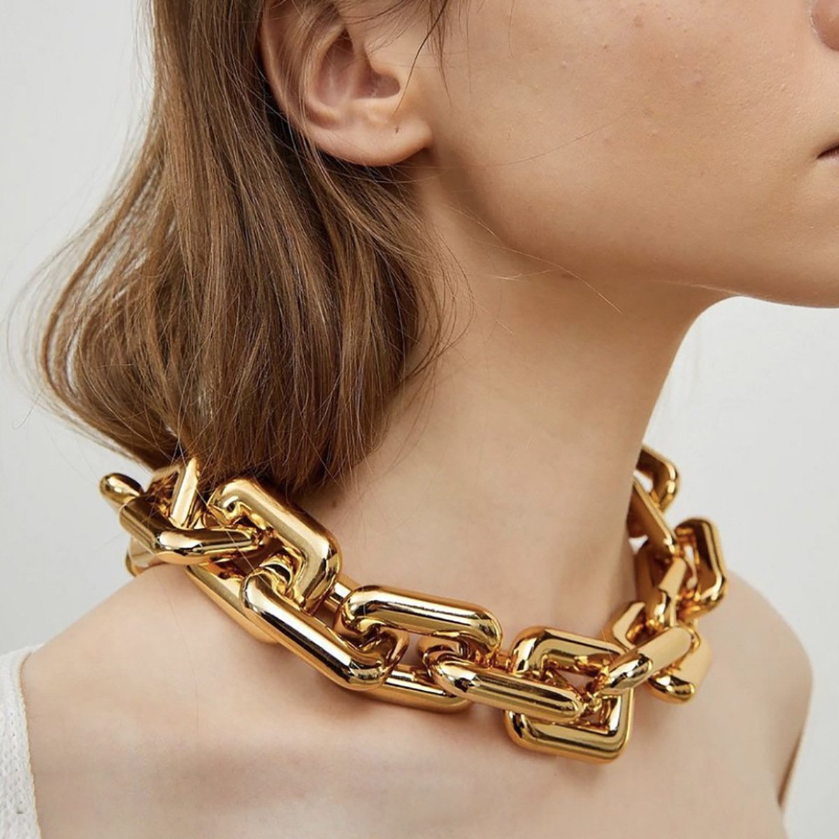 Jewelry Punk Hip Hop Square Buckle Chain Necklace Fashion Trend Geometric Single Layer Necklace Women