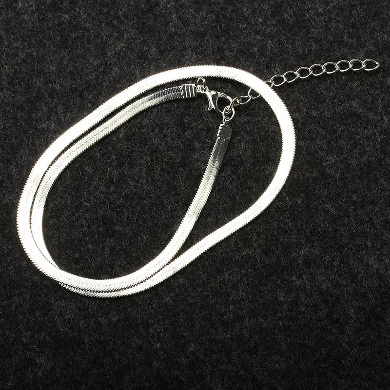 Flat Snake Bone Chain Bare Chain Simple Silver Collar Short Clavicle Blade Chain Men's and Women's Jewelry