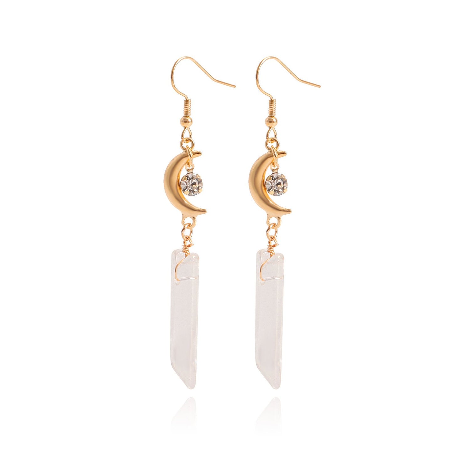 Jewelry punk long tassel transparent white crystal crescent pendant earrings female ins high-end sense