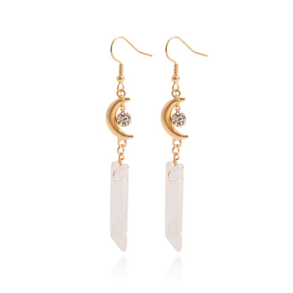 Jewelry punk long tassel transparent white crystal crescent pendant earrings female ins high-end sense