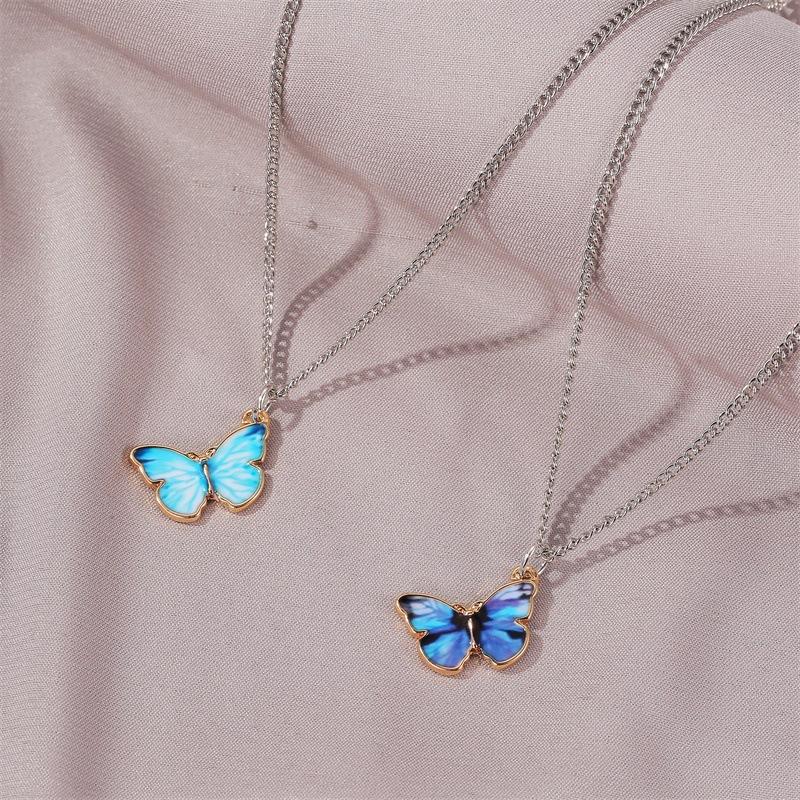 Summer ins net red gradient butterfly necklace Mori color small fresh couple clavicle chain butterfly bracelet