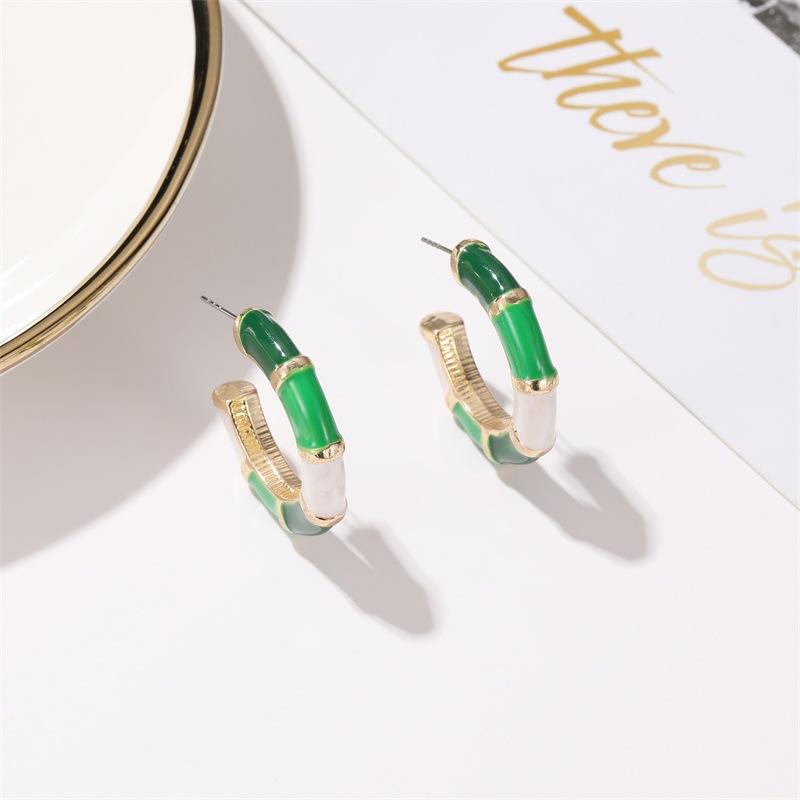 Fashion Earrings Creative Colorful C-shaped Stud Earrings Fashion Metal Bamboo Oil Drip Earrings