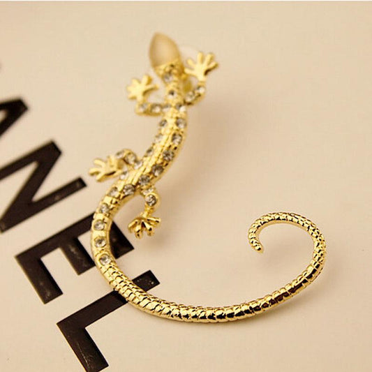 Popular Night Ear Clip Shiny Rhinestone Rose Gold Exaggerated Gecko Lizard Earring Popular Earrings