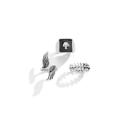 Retro three-piece set opening adjustable angel wings ring dripping oil square ring personality simple hipster ring