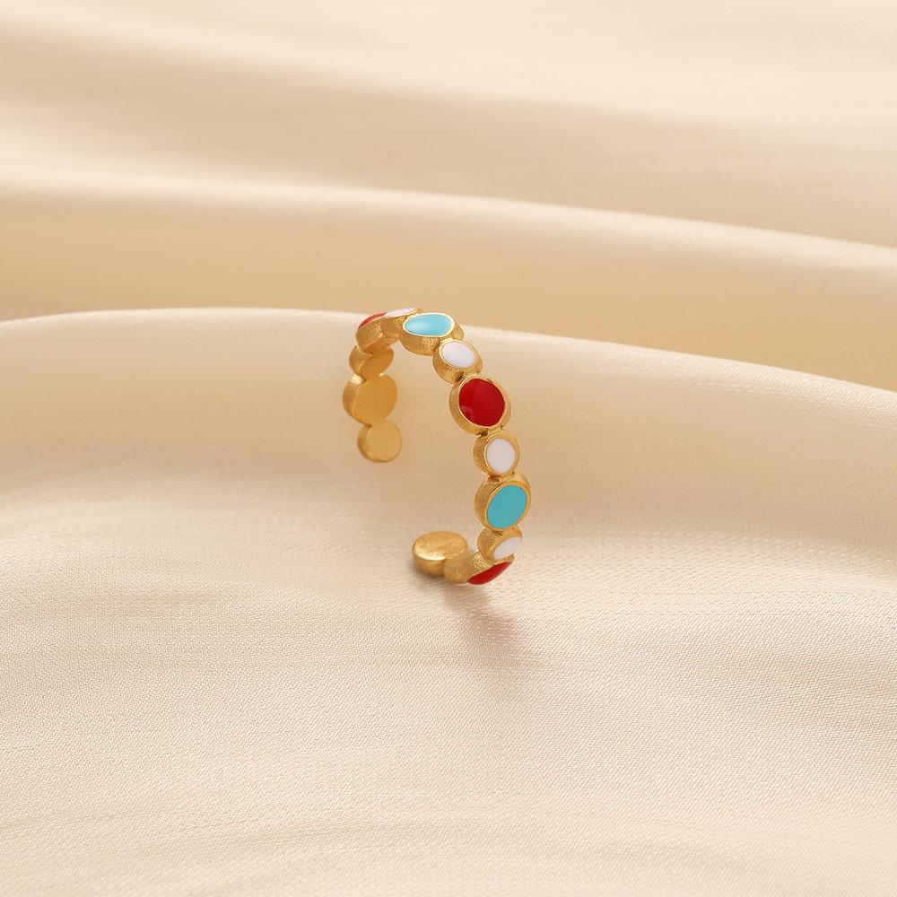 Simple and personalized all-match stainless steel women's opening adjustable drop oil weaving pattern ring