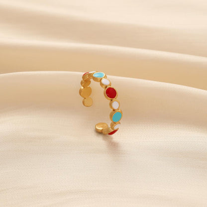 Simple and personalized all-match stainless steel women's opening adjustable drop oil weaving pattern ring