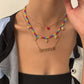 Fashion Simple Letter Peach Heart Clavicle Necklace Beach Vacation Colorful Beads Chain Necklace