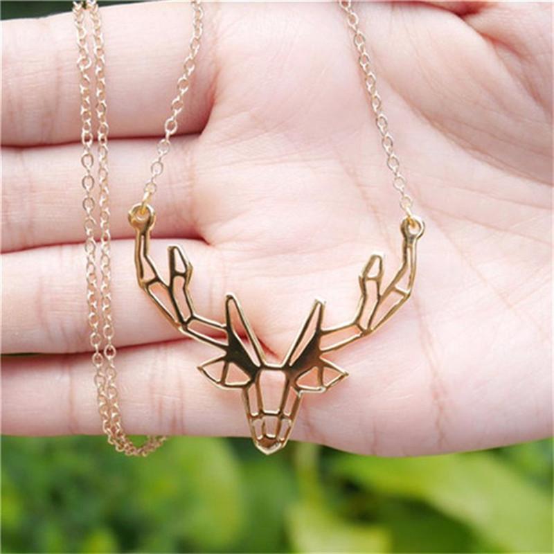 Small Jewelry Personality Fashion Animal Origami Elk Antler Pendant Necklace Ladies Necklace