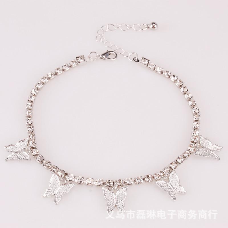 Creative Rhinestone Small Butterfly Pendant Anklet Women's Popular Butterfly Element Shiny Diamond Foot Ornament