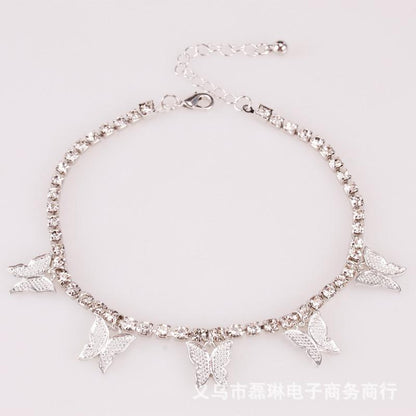 Creative Rhinestone Small Butterfly Pendant Anklet Women's Popular Butterfly Element Shiny Diamond Foot Ornament