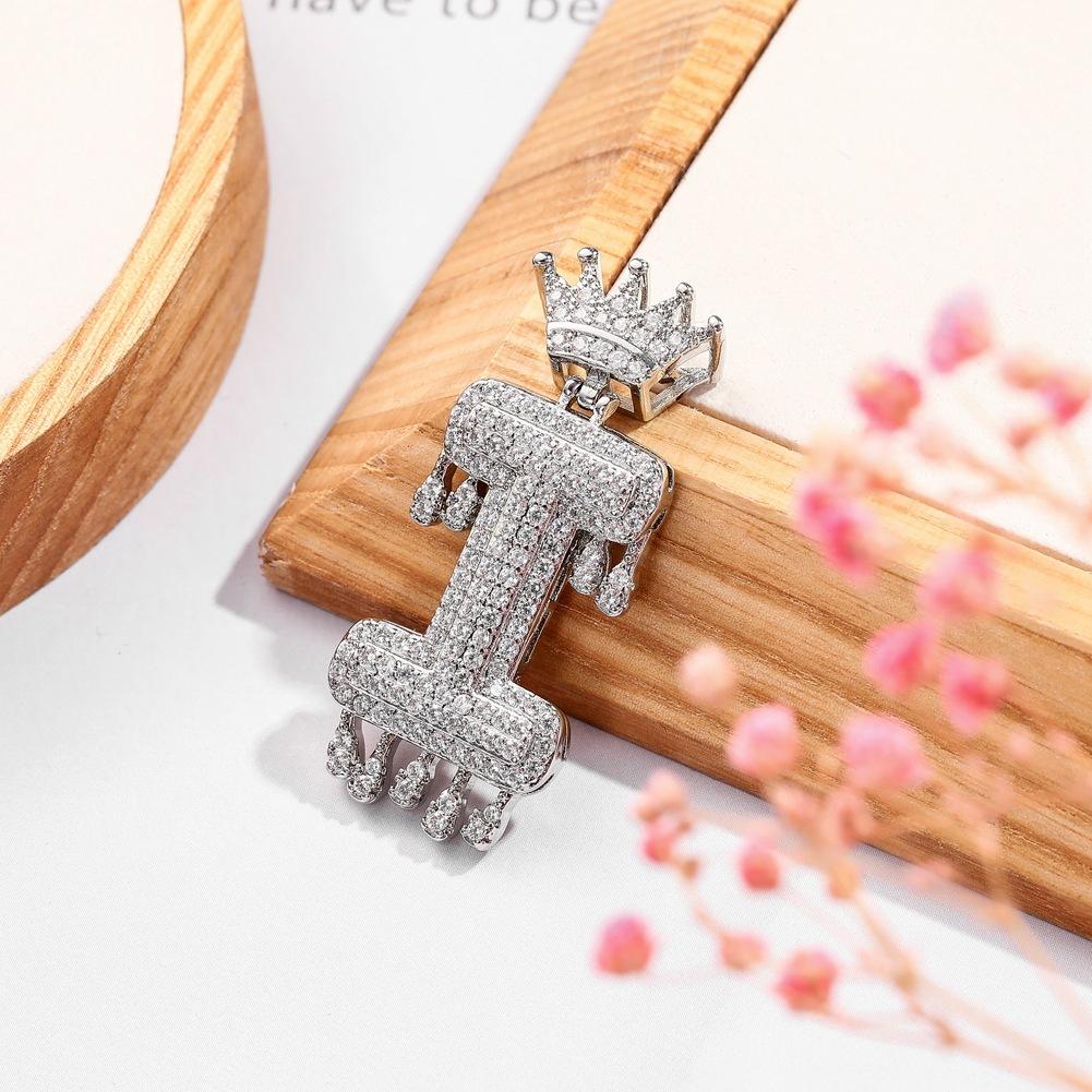 Hip-hop trend necklace copper micro-inlaid zircon 26 English letters crown full diamond pendant jewelry
