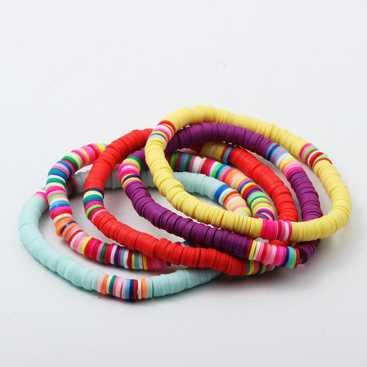 Personality Fashion Ethnic Handmade DIY Mixed Rainbow Soft Pottery Bracelet Bohemian Colorful Bracelet