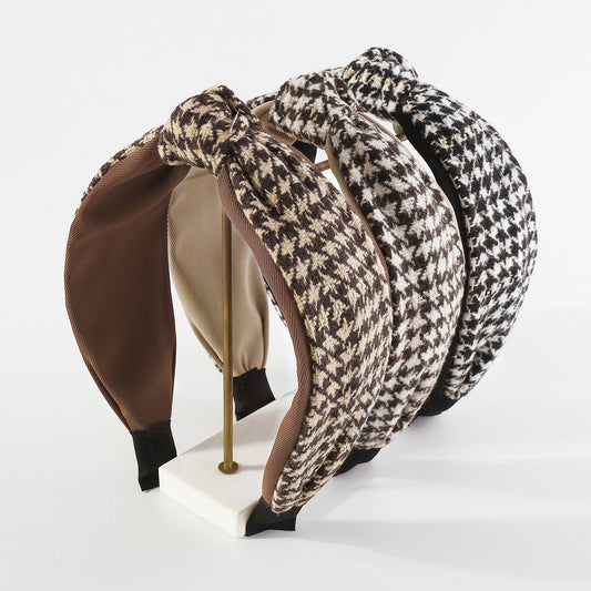 F551 niche fashion creative houndstooth headband women's French style wide-brimmed knotted personality temperament headband