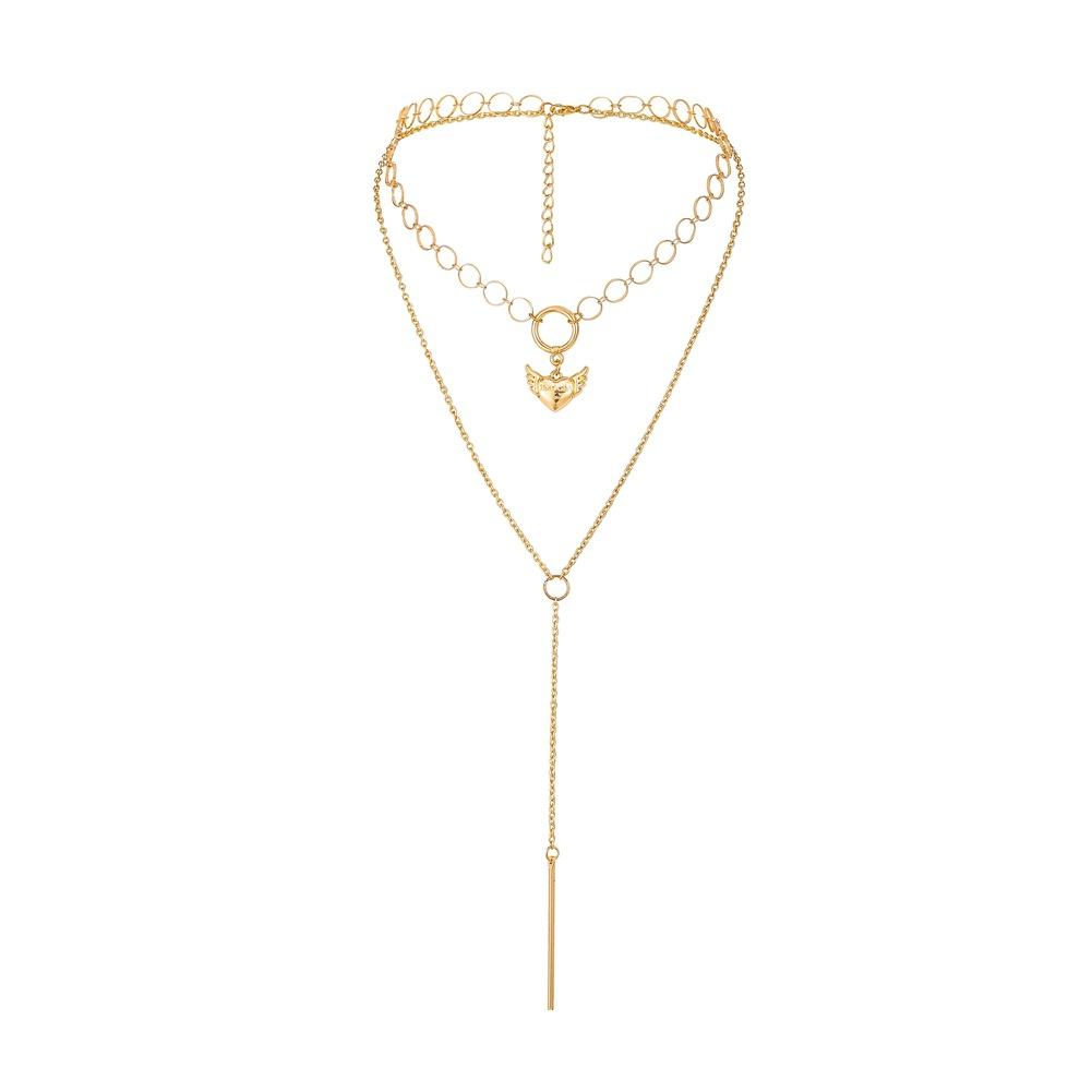 Jewelry Personality Mesh Chain Love Angel Wings Clavicle Necklace Fashion Multilayer Tassel Necklace