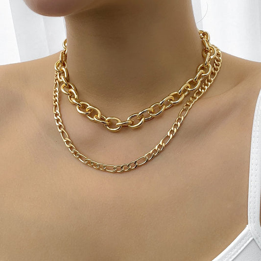 Jewelry Versatile Geometric Hollow Metal Necklace Simple Cross Chain Clavicle Double Layer Necklace Women