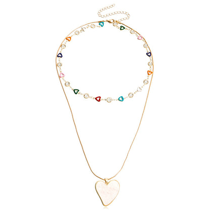 Jewelry color mini love crystal stacked necklace female clavicle chain sweet niche personality necklace