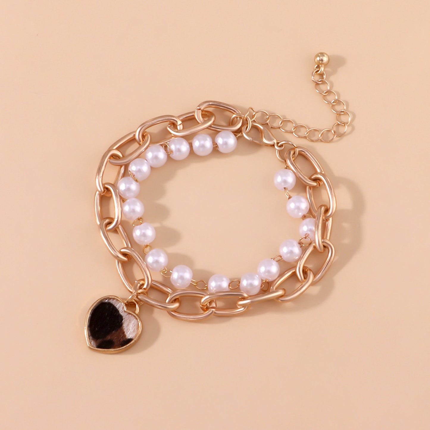 Jewelry Fashion Casual Pearl Small Hole Chain Bracelet Female Leopard Print Love Horse Hair Pendant Hand Decoration