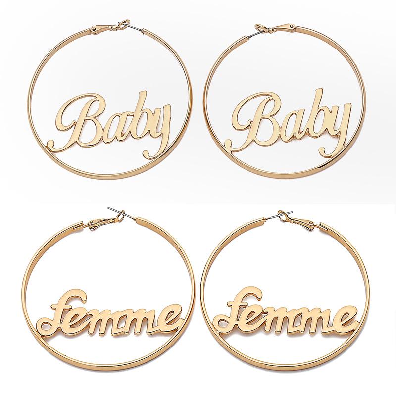 Alphabet big circle earrings female sweet simple exaggerated catwalk fashion geometric word girly earrings earrings