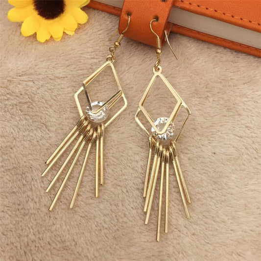 Rhomboid Earrings Tassel Clip Drill Earrings Minority Earrings Indian Popular Jewelry