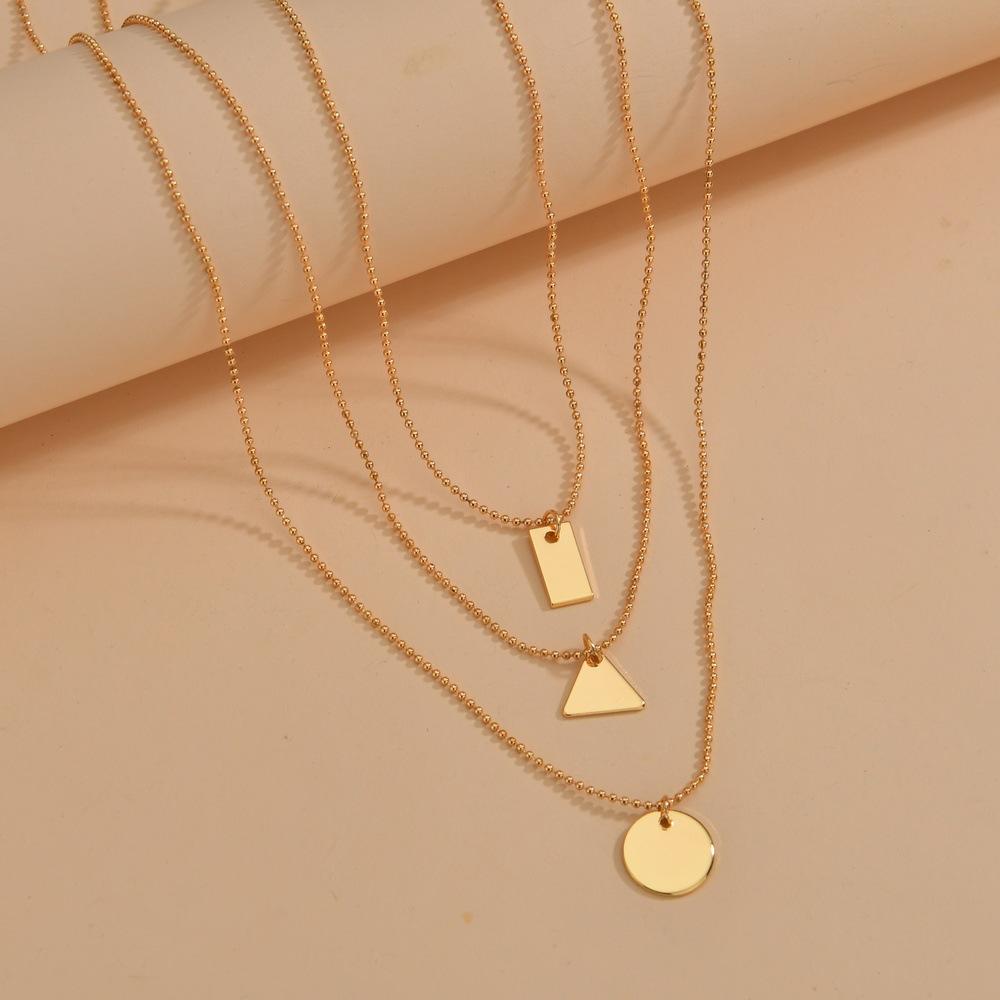 Geometric Iron Sheet Square Triangle Round Iron Sheet Pendant Necklace Fashion Multilayer Necklace Accessories