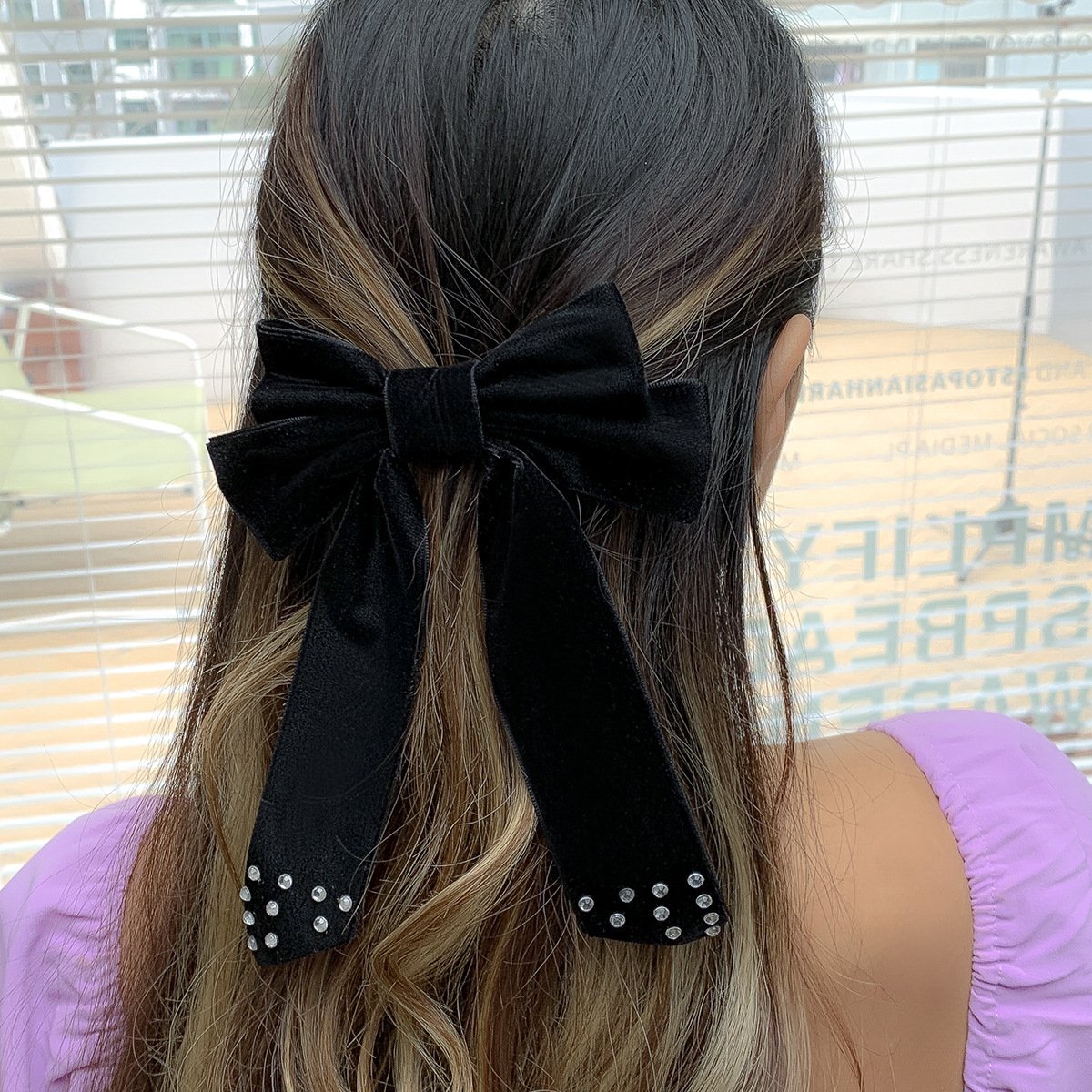 Jewelry Versatile Velvet Handmade Imitation Pearl Hair Ornament Simple Micro-inlaid Letter Bow Hairpin Female