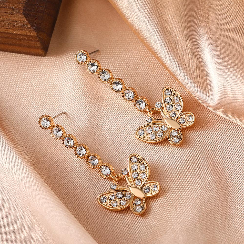 Simple zircon butterfly earrings niche design personality temperament earrings net red ins earrings women