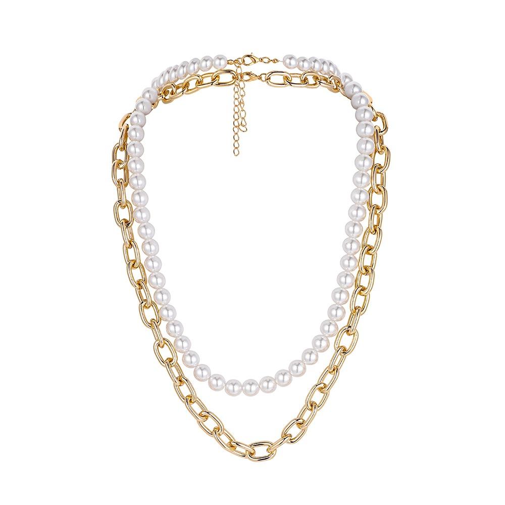 Gold Cross Chain Tassel Double Layer Pearl Necklace Fashion Independent Packaging Men's Jewelry