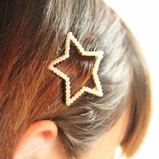 Full pearl bow hair clip five-pointed star crown love side clip hair jewelry frog clip