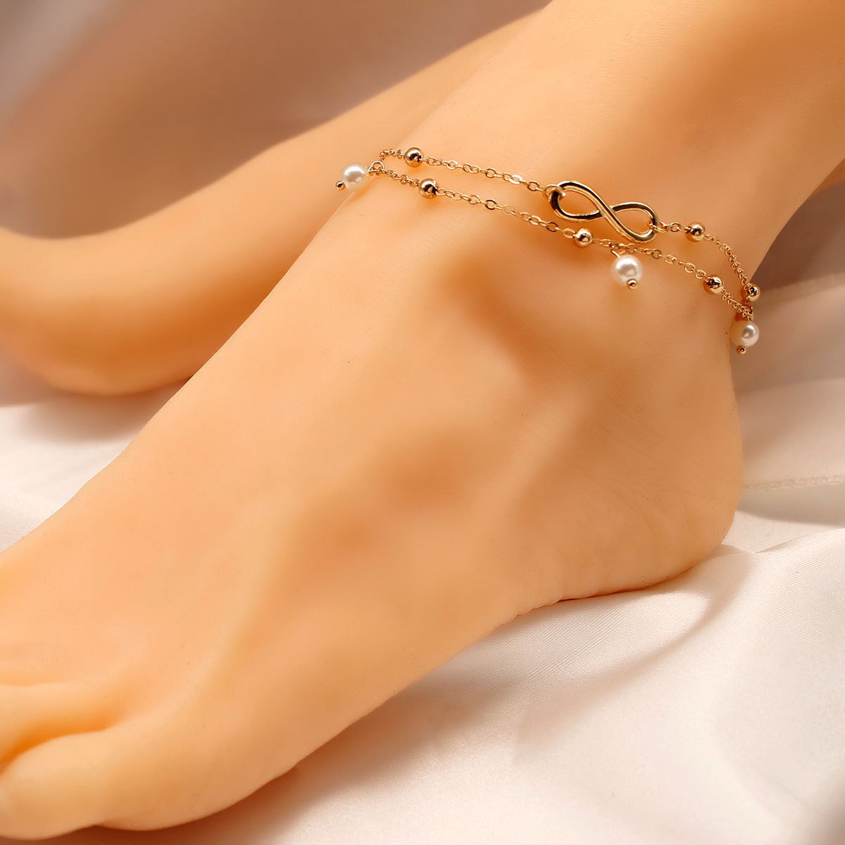 Foot decoration good luck 8-character pearl beach anklet hand-beaded multi-layered anklet